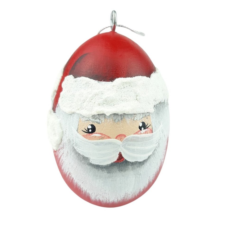 Wood Egg Painted Santa Christmas Ornament Red White